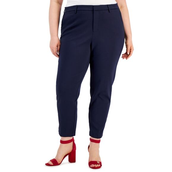 Tommy Hilfiger Navy Hampton Ponte Straight Mid Rise Trouser Pants Plus 16W NWT - Picture 1 of 15